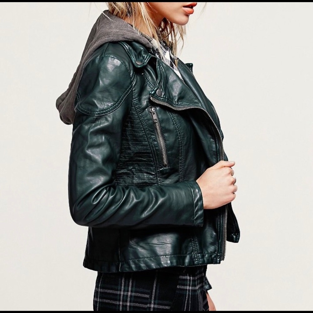 Free People-Vegan Hooded Moto Jacket